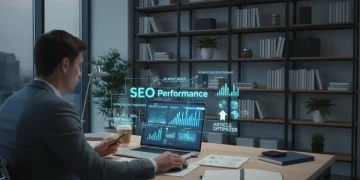 Pessoa analisando dados em um laptop para otimizar a visibilidade de artigos em plataformas nacionais.