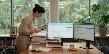 Pessoa pesquisando periódicos científicos digitais e impressos no Brasil para escolher a melhor publicação.