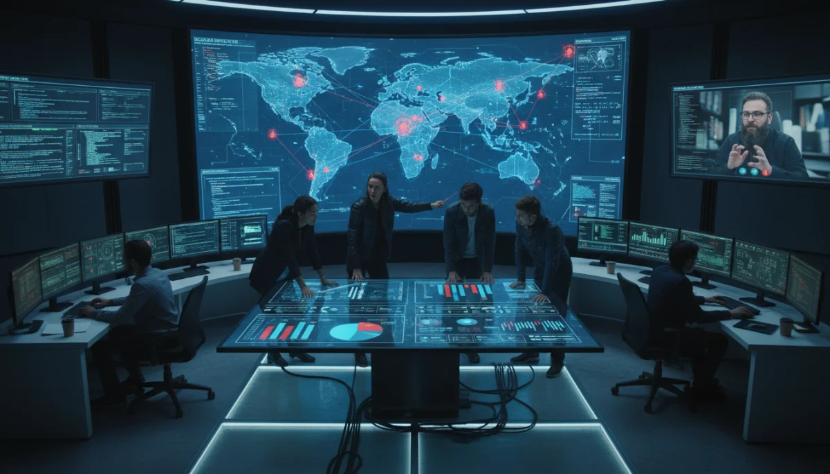 Equipe de especialistas em cibersegurança monitorando ameaças